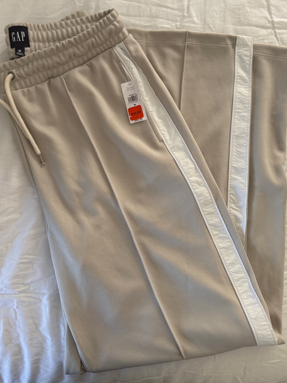 NWT GAP Beige Joggers with White Side Stripe